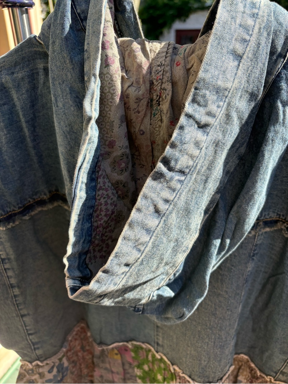 Young Threads NWT Denim Hooded Boho Shirt with Mixed Patchwork Ruffles Size L - Picture 13 of 13